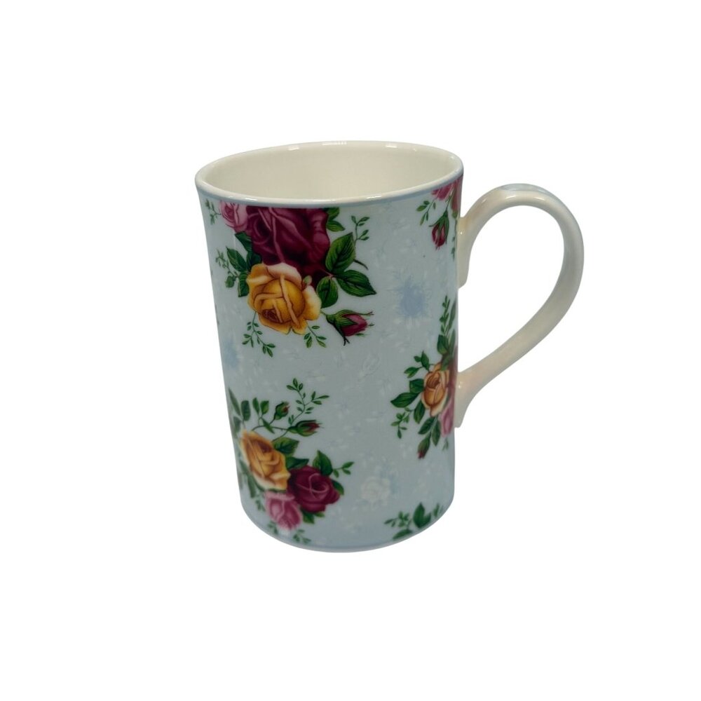 Vintage Royal Albert Old Country Roses Blue Damask Coffee Mug Floral Porcelain